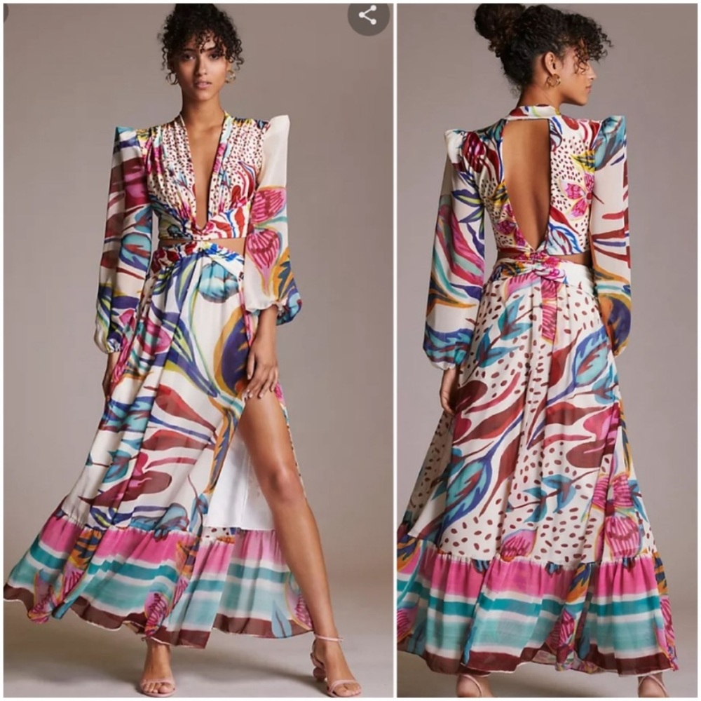 PatBo Flora Plunge Cut-Out Maxi Dress • Size Large • NEW - Picture 2 of 15